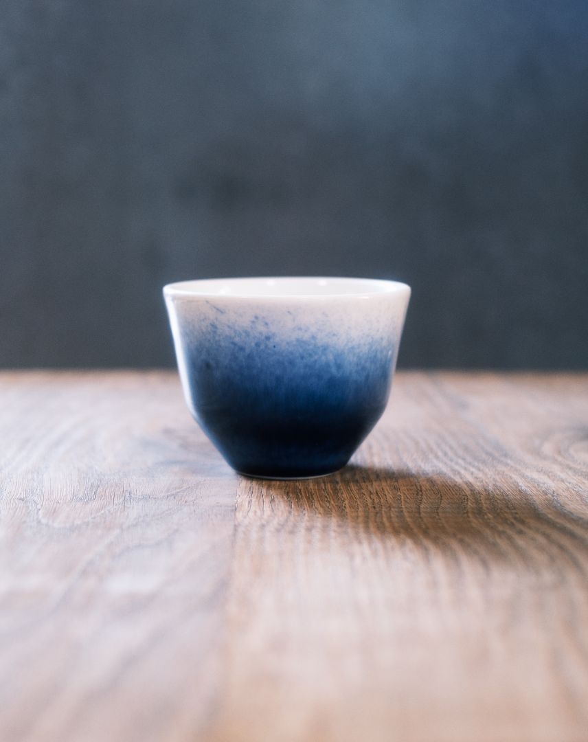 MK Studio Flat White Cup – Blue/White | Bellas Coffee Lab